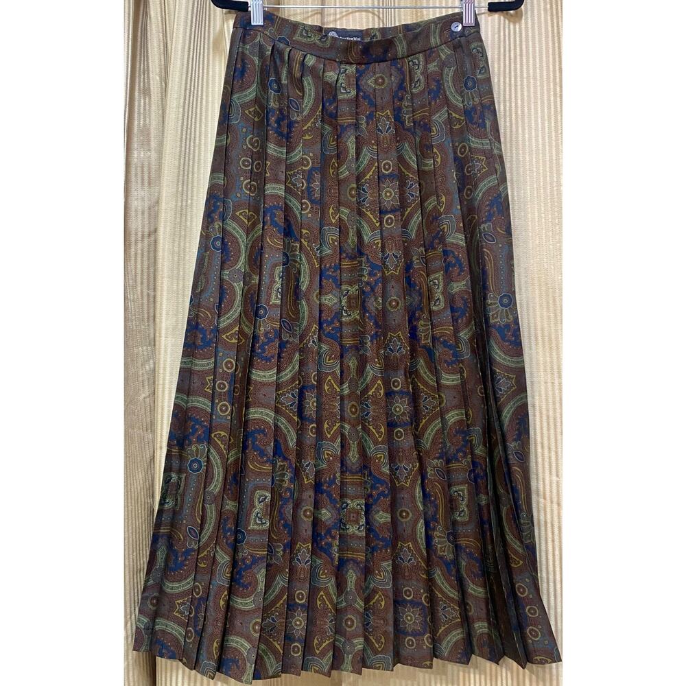 Suzanne Gregory 100% Pure Wool Skirt Pleated Lined Paisley 90s Size 10